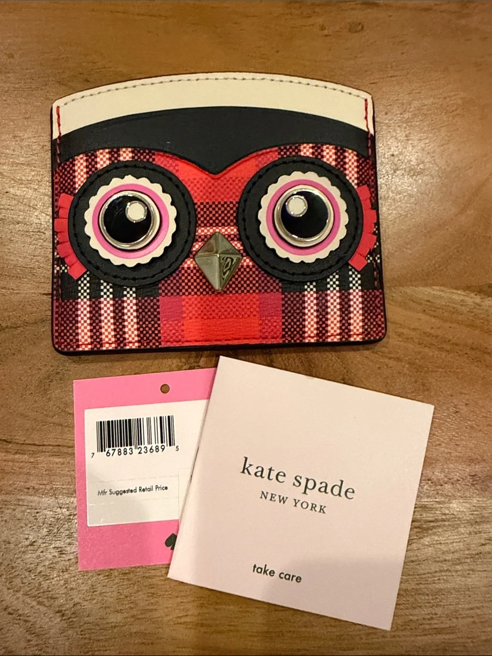 NWT Kate Spade New York Blinx Plaid Owl Cardholder